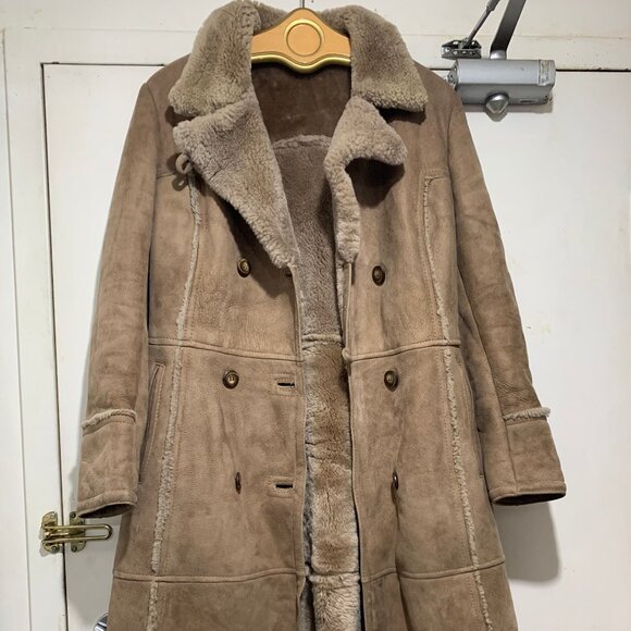 VINTAGE MONTREAL LEATHER GARMENT BELTED SHEARLING SHEEPSKIN COAT SIZE 14 - Picture 7 of 11